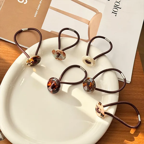 Custom retro minimalist elastic acetate hair tie view 3